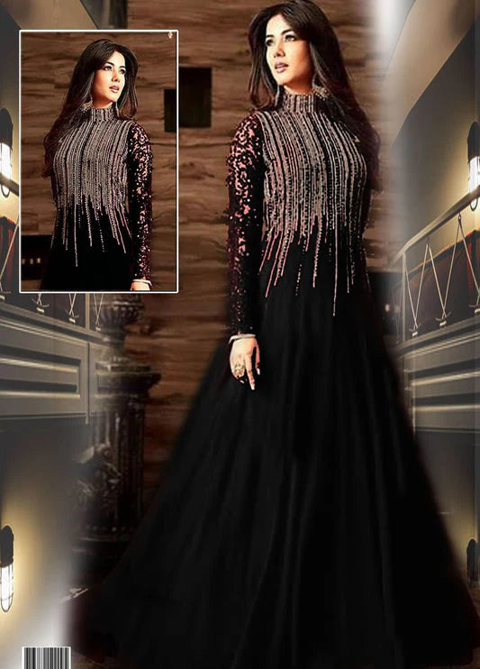 Black Embroidered Unstitched Chiffon- EM0024- Party